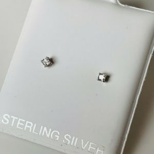 Sterling Silver 2mm Stud Diamond CZ Earrings